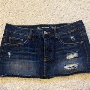 American Eagle Outfitters Distressed Dark Blue Denim Mini Skirt